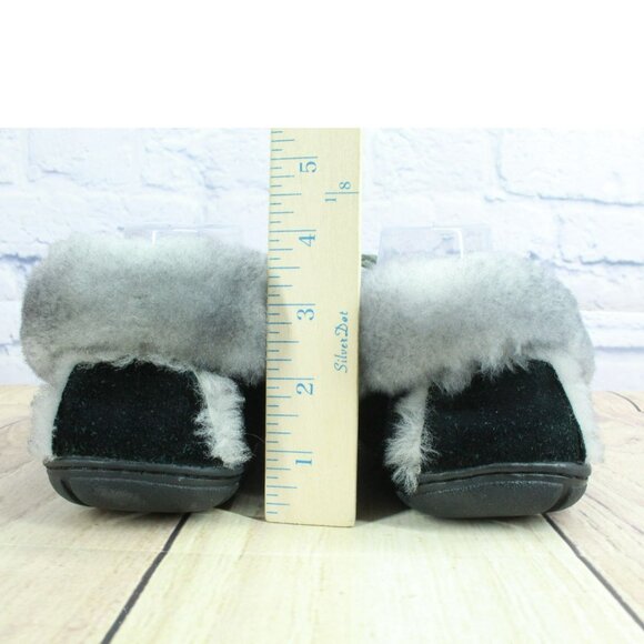 LL Bean Black Suede Wicked Good Shearling Lined Moccasin Slippers Size 10 M - Picture 6 of 8